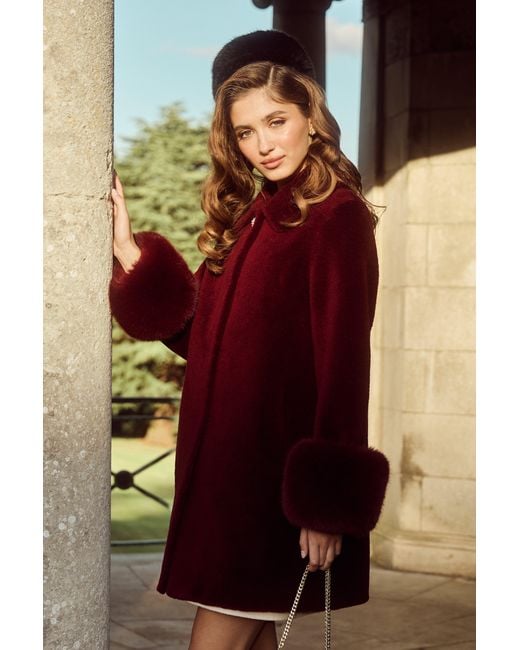 Santinni Red Fairytale Wool & Faux Fur Teddy Coat