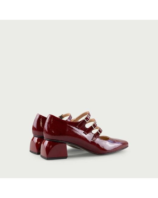 Alura Red Leanne Burgundy Block Heel Shoes With Straps Made Of Patent Genuine Leather