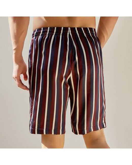 Soft Strokes Silk Blue Pure Mulberry Silk Striped Shorts for men