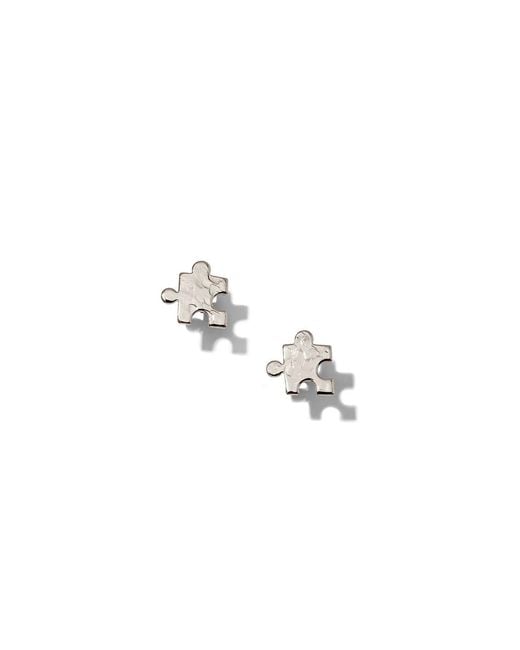 Jaredjamin Metallic Puzzle Piece Textured Stud Earrings