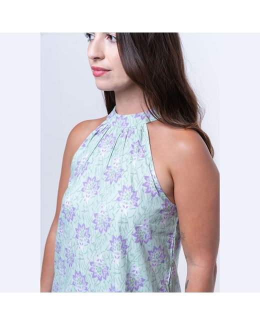 House of Gl Blue Lyra Cotton Mock Neck Sleeveless Dress With Pockets