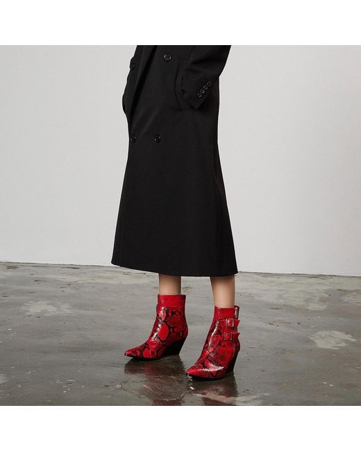 Rosamund Muir London Red Beatrix & Snake Print Ankle Boots