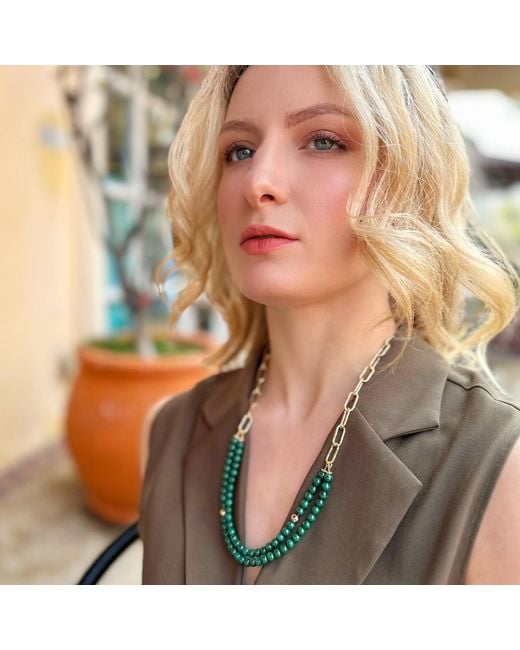 Farra Green Malachite Double Layers Chain Chic Necklace