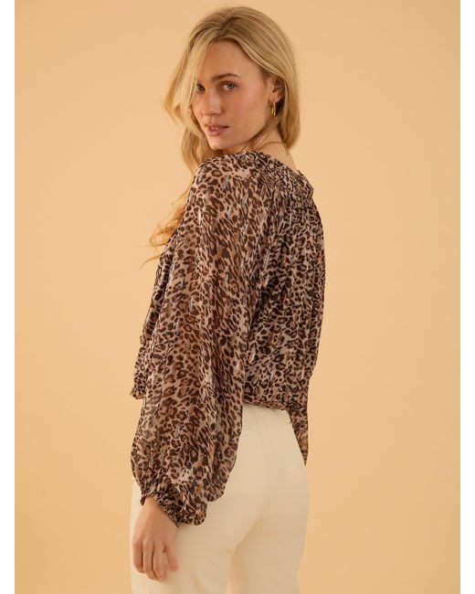 Rose & Nancy Brown Sienna Print Blouson Blouse