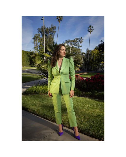 Femponiq Green Puff-Shoulder Tailored Blazer
