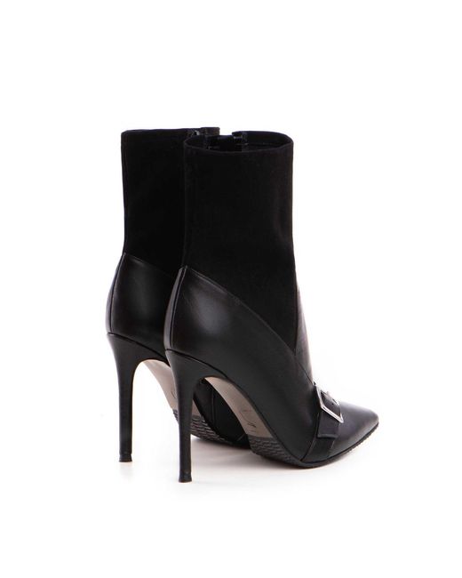 The 5Th Element Black Sleek Stretch Leather Ankle Boots