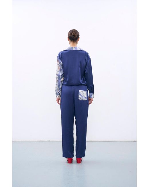 Studio Afuera Blue Azul Silk Printed Pants