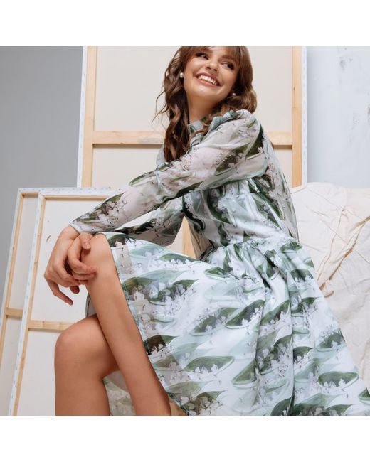 RainSisters Green Backless Dress With Floral Print: Lily Of The Valley
