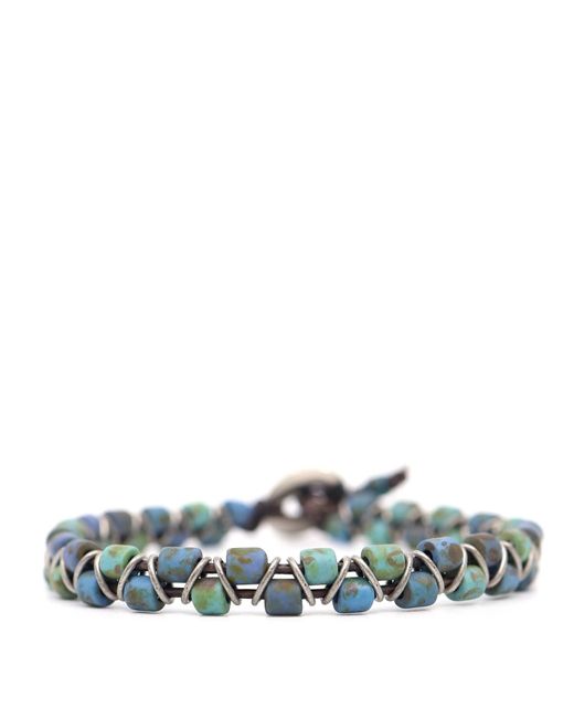 Shar Oke Matte Green Turquoise & Blue Czech Picasso Beaded Bracelet for men