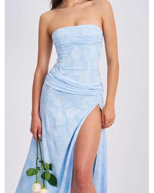 Miss Circle New York Blue Xatia Baby Jacquard Textured High Slit Maxi Dress