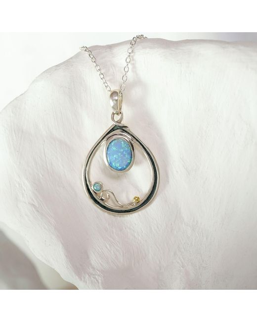 Isla Silver Blue Handmade Fire Opal Necklace
