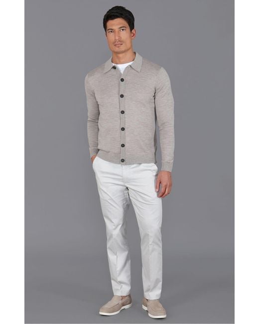 Paul James Knitwear Gray Extra Fine Merino Wool Cassius Polo Cardigan for men