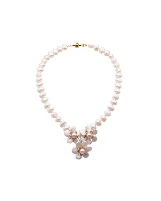 Angel Barocco Metallic Beaded Baroque Pearl Flowers Necklace