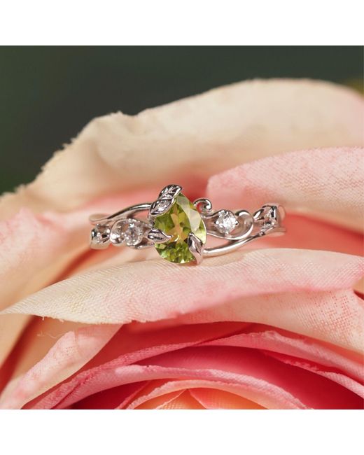 Azura Jewelry New York White Springtide Bloom Peridot Ring Vermeil