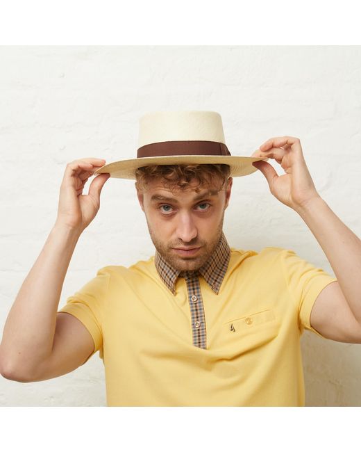 Dasmarca Hats Natural Dasmarca Baker Wide Brim Summer Genuine Panama Straw Porkpie Hat For for men