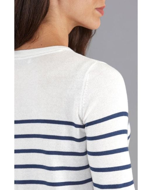 Paul James Knitwear Blue Ultra Fine Cotton Tavia Breton Crew Neck Jumper