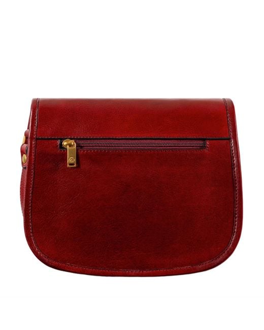 Time Resistance Red Leather Saddle Bag