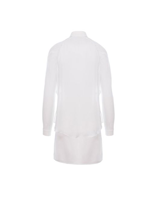 AVENUE No.29 White Gathered Raglan Sleeve Viscose Mini Shirt Dress