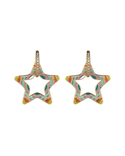 Ebru Jewelry Metallic Pastel Colors Star Diamond Hoop Earrings
