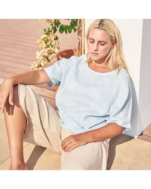 Haris Cotton Green Linen Curve Blouse With Back Buttons Emerald