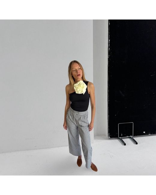 London Atelier Byproduct Black One Shoulder Top With Flower Pin