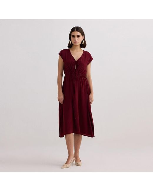 REISTOR Deep V-Neck Gathered Crepe Dress
