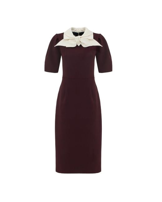 Julia Allert Purple Elegant Midi Dress With Contrast Bow Collar – Burgundy