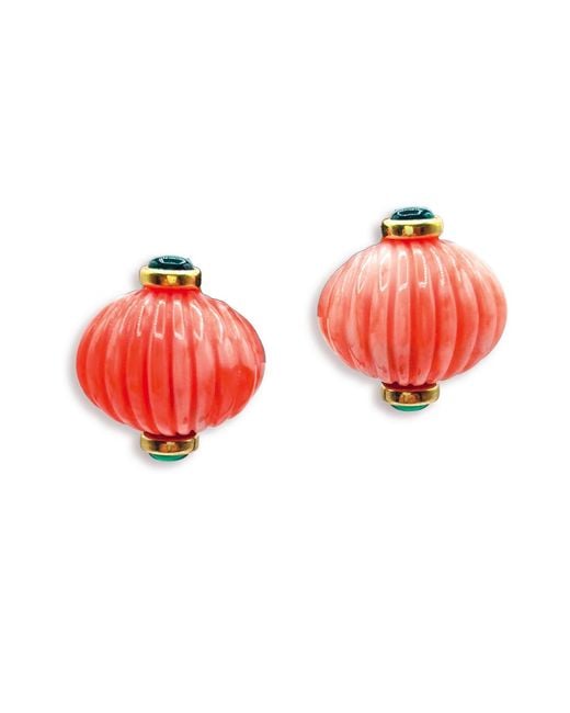 Michael Nash Jewelry Red Luisa Carved Coral And Jade Resin Omega Back Pierced Earrings