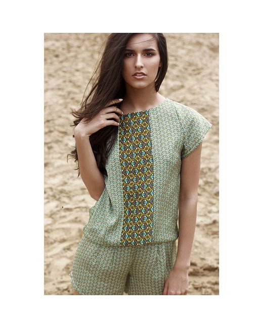 2KStyle Green Marina Geometrical Print Satin Blouse