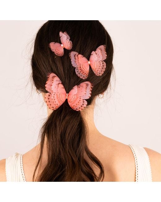 Oana Savu Pink Neck Tie Silk Ribbon Accessory Butterfly Fairy Wings