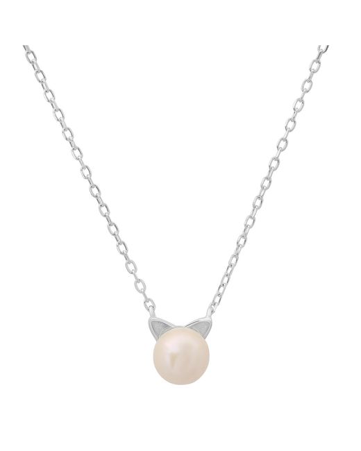 Kylie Harper Metallic Sterling Kitty Cat Pearl Pendant Necklace