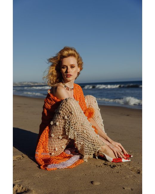 Andreeva Orange Handmade Crochet Cardigan-dress