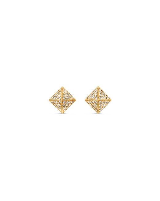 SALLY SKOUFIS Metallic Pyramid Stud Earrings With Made Cz Diamond Stimulant
