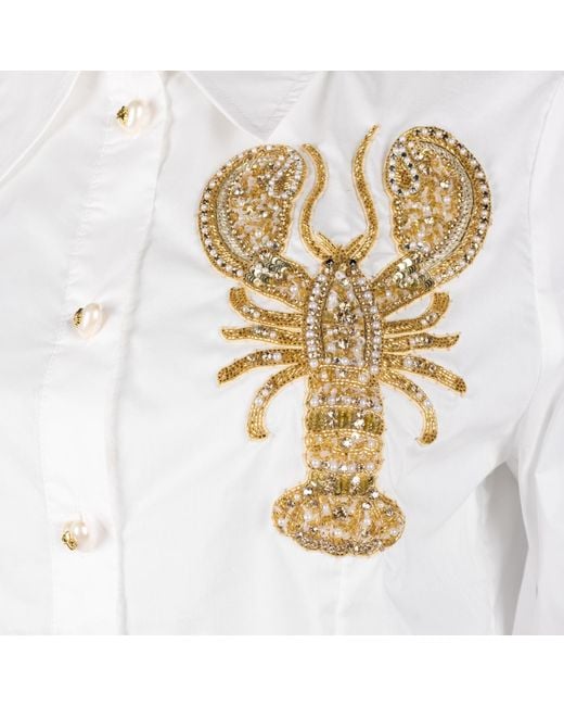House of Laines London White Laines Couture Tie Shirt With Embellished Lobster