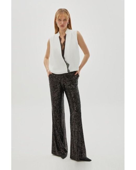 Exquise Gray Neutrals Regular Lace Trim Sleeveless Brenda Blouse