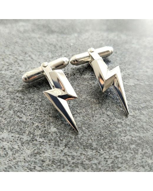 Edge Only Metallic 3D Flat Top Lightning Bolt Cufflinks Sterling for men