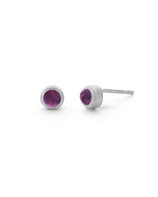 Nellou Jewellery Purple Amethyst Gem Dot February Birthstone Earrings Sterling