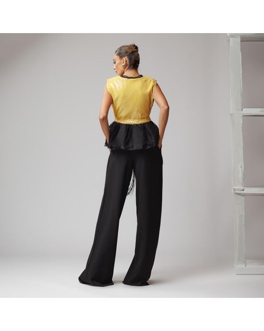 concept A trois Black Sequin Short Vest With Tulle And Lace