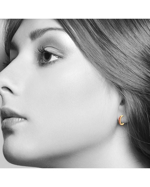 Artisan Metallic 18k Yellow Gold Hoop Earrings Ruby Gemstone Jewelry