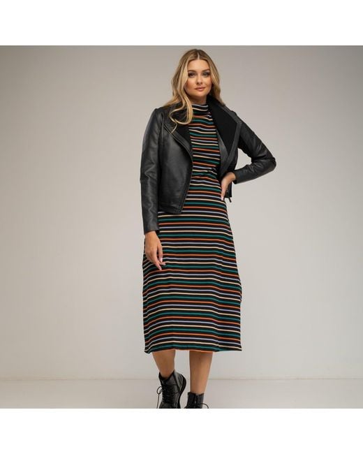 Tantra Spain Sl Black Perfect Metallic Style Jacket With Knit Details On The Collar, Side, And Sleeve. Zipper Closure