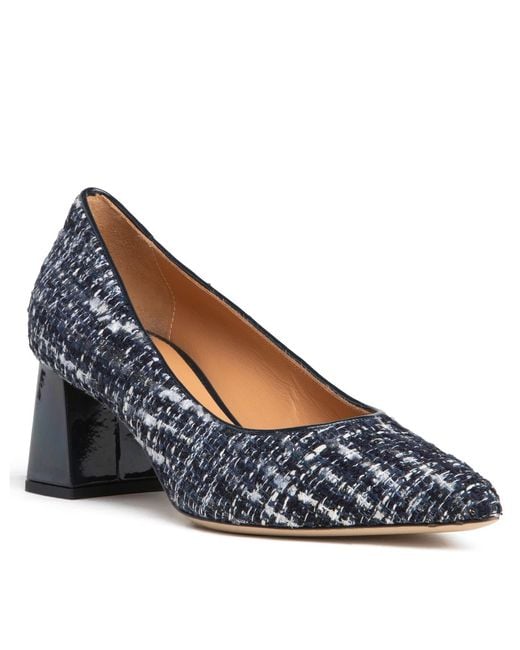 Beautiisoles by Robyn Shreiber Made in Italy Blue Corina Leather & Tweed Pump With Block Heel For Work& Evening