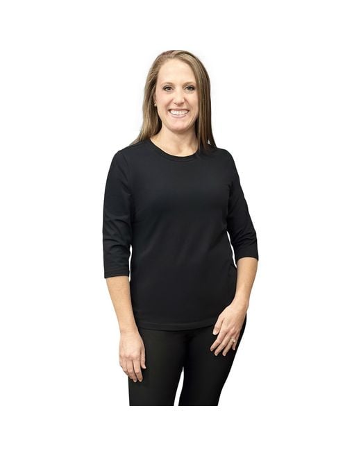 Perlavera Blue Tom Solid Cotton Spandex Three Quarter Sleeve Length Crew Neck T-Shirt