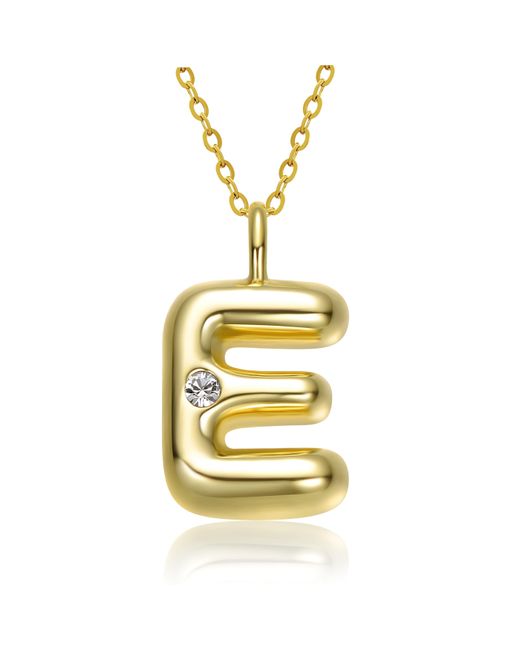 Genevive Jewelry Metallic Plated Swarovski Initial Pendant Bubble Letter Necklace