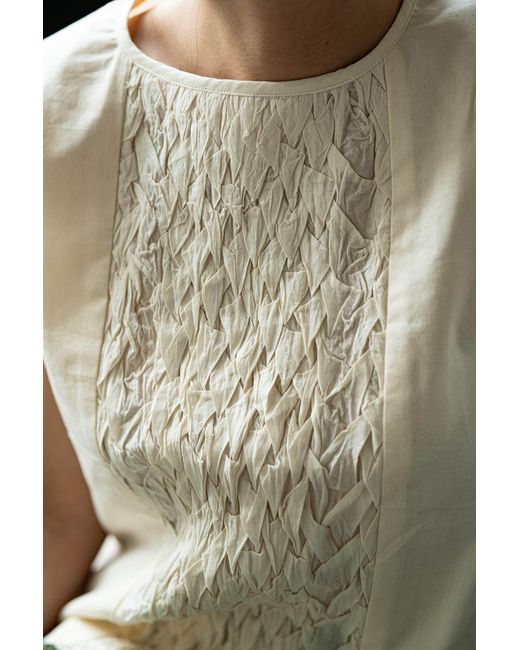 Stovaria Green Hand-Stitched Cotton Panel Statement Sleeveless Top