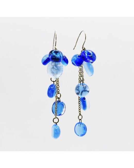 Laura Daili Blue Ocean Glass Cluster Earrings