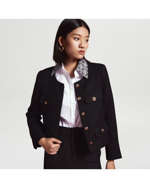 Smart and Joy Black Wool And Golden Buttons Short Jacket