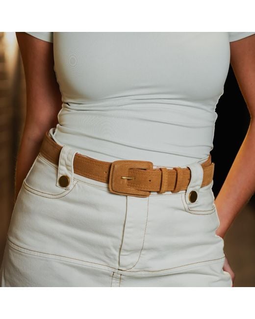 BeltBe Brown Suede Rectangle Buckle Belt