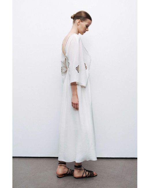 Nocturne White Ecru Maxi Dress With Embroidery Details
