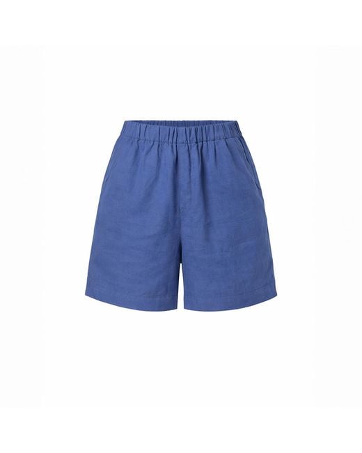 Haris Cotton Blue Linen Shorts With Elastic Waist