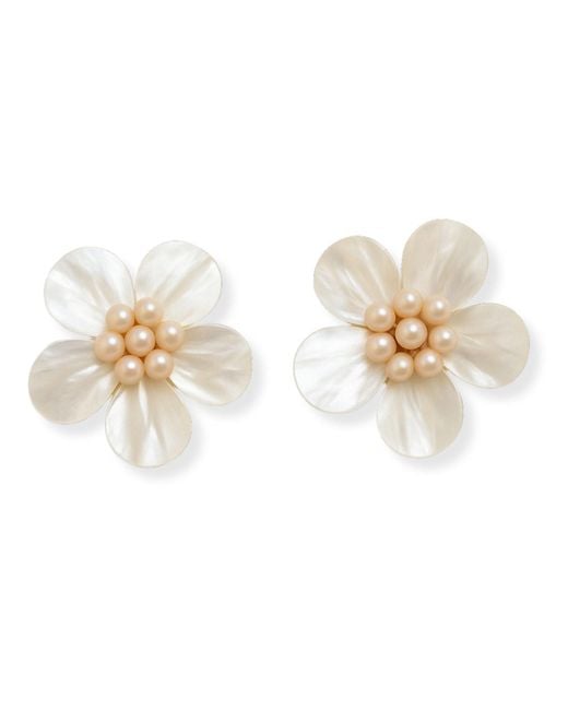 Martina Rozenberg Smira Jewelry Metallic Massive Flower Pearl Earrings